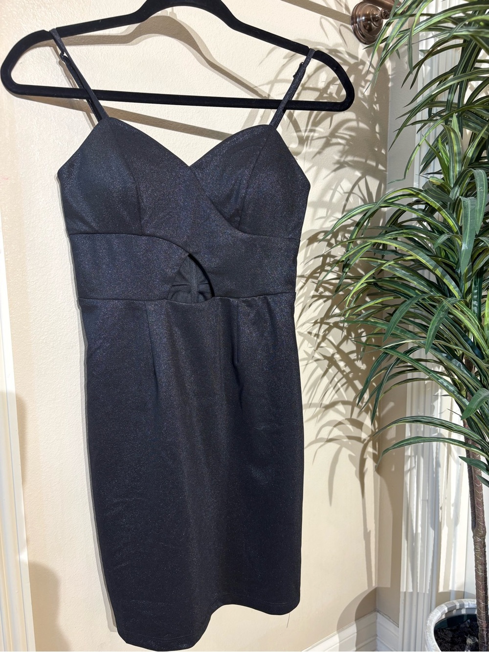 Crystal Doll Black Mini Dress with Front Cutout Size S